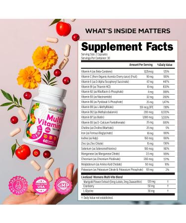 LIVEGOOD Bio-Active Complete Multivitamin for Women with Iron Daily Women s Multi with 24 Essential Vitamins and Minerals for Energy Immunity and Bone Support Complete Formula (60 Capsules) - Buy Online on GoSupps.com