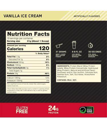 Optimum Nutrition Gold Standard 100% Whey Protein Powder Vanilla Ice Cream 0.68 Pound (Pack of 1) Vanilla Ice Cream 10.9 Ounce (Pack of 1) - Buy Online on GoSupps.com