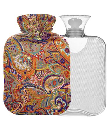 Naanle hot hot water bottle with reference vintage paisley flower transparent hot water bottle heat bottle for back pain relief neck handle heat and cold therapy 2l