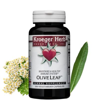 Kroeger Herb Products Olive Leaf Extract Capsules for Immune System Olive Leaf & Yarrow Supplement Vegetarian Non-GMO Gluten Free No Preservatives - 100 Capsules Made in USA