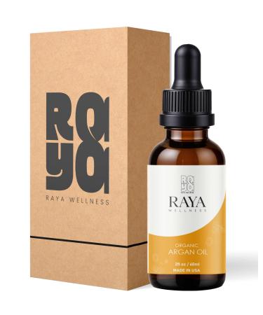 RAYA WELLNESS Organic Argan Oil 2 fl oz (60 ml) | Cold-Pressed Carrier Oil for Hair & Skin | USDA Organic Made in USA