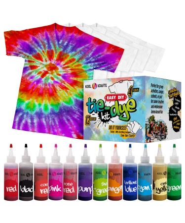 Tie Dye Kit - Tie Dye Kits for Kids - Includes 4 White T-Shirt - 12 Large Colors Tie Dye - Tie Dye Kits for Adults - Tie Dye Party Supplies - tie dye kit for large groups - tye dye kit - Tyedyedye Kit - Buy Online on GoSupps.com