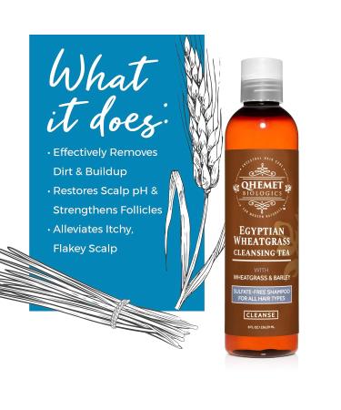 Qhemet Biologics Egyptian Wheatgrass Cleansing Tea - Sulfate-Free Shampoo for All Hair Types | Hydrating Buildup Removal Soothing Itchy Scalp & Repairing Damaged Hair (8 oz - Buy Online on GoSupps.com