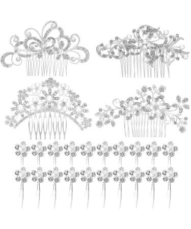 24 Pieces Wedding Bridal Hair Combs Crystal Pearl Rhinestone Hair clips Side Hair Accessories and U-shaped Pearl Hair Pins for Brides and Bridesmaids - Buy Online on GoSupps.com