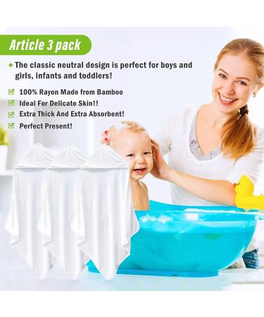 3 Pack Bamboo Baby Hooded Towels - Ultra Soft Unisex Bath Towels for Babies - Newborn Essential - Highly Absorbent Toddler Towels in White - Buy Online on GoSupps.com