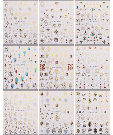 JMEOWIO 9 Sheets Heart Moon Star Sun Nail Art Stickers Decals Self-Adhesive Colorful Gold Nail Supplies Nail Art Design Decoration Accessories - Buy Online on GoSupps.com