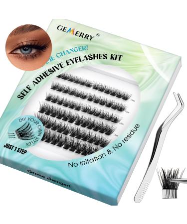 DIY Lash Extension Kit 72PCS Cluster Lashes Self Adhesive Eyelashes Reusable Individual Lashes Kit 10-16mm D Curl Eyelashes with Glue Adhesive No Glue Needed Eyelash Clusters Kit by GEMERRY(A06-Kit) Z-KIT A06