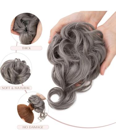 Claw Messy Bun Hairpieces Wavy Curly 75G Thick Hair Chignon Tousled Updo Doughnut Hair Bun Synthetic Ponytail Dark Grey - Buy Online on GoSupps.com