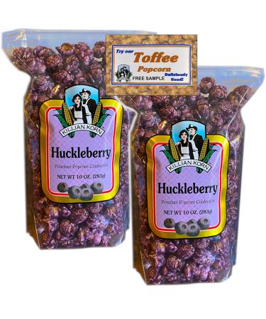 Killian Korn, Huckleberry Popcorn, "Sooo Yummy", All Naturally Flavored Popcorn, Perfectly Popped Popcorn, 10 oz (Pack of 2) + Includes-Free Toffee Gourmet Popcorn Sample Pack, .50 oz
