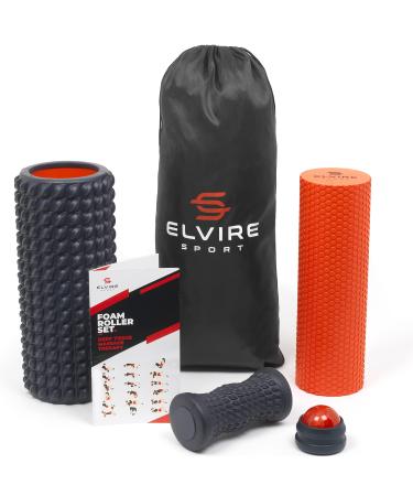 Foam Roller for Physical Therapy | Deep Tissue Muscle Roller Set - Includes: Back Roller x2, Massage Roller, Massage Ball, Foot Roller - Foam Roller for Back, Neck, Feet & Leg Roller | ELVIRE SPORT - Buy Online on GoSupps.com