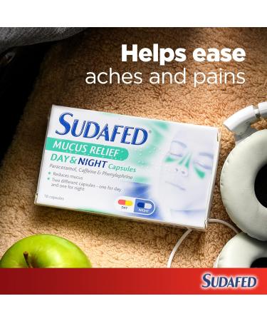 Sudafed Mucus Relief Day/Night Capsules - 16 Count - Unblock Nose, Ease Aches - Day & Night Formula - Buy Online on GoSupps.com