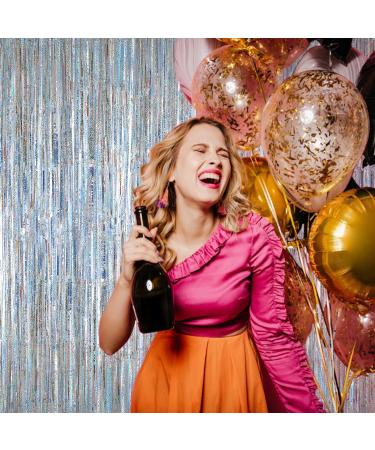 2 Pack Silver Metallic Tinsel Foil Fringe Curtains - 3.2ft x 8.2ft - Party Backdrop for Birthday, Graduation, Shower Decor - Buy Online on GoSupps.com