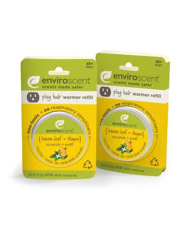 Enviroscent Non-Toxic Room & Home Air Freshener Refills for Plug-in Plug Hub (Lemon Leaf + Thyme) Pack of 2 Liquidless Scent Pods | Infused with Essential Oils Lemon 2 Count (Pack of 1)