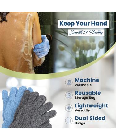 Plant Based Deep Exfoliating Glove - Dual-Sided Mitt for Body and Face - Dead Skin & Fake Tan Remover - Grey & Blue - Buy Online on GoSupps.com