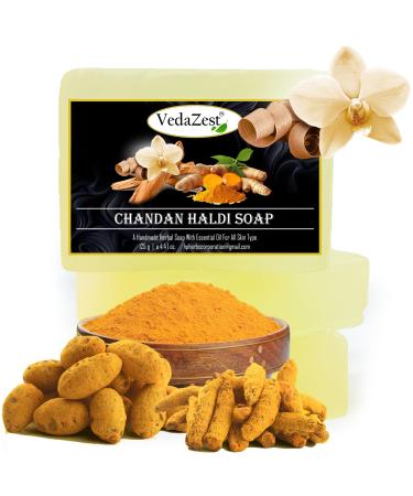 Chandan Haldi Handmade Soap Bar 125g each Sandalwood Turmeric Herbal Bathing Bar for Healthy Skin Natural Soap with Essential Oils for All Skin Types Set of 3