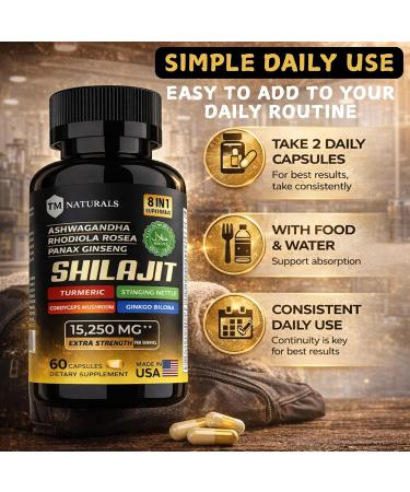 Shilajit Capsules Extra Strength | Himalayan Shilajit with Ashwagandha Rhodiola & Panax Ginseng | 8-in-1 Fulvic Acid Mineral Complex | Energy & Vitality Support | 60 Veggie Capsules - Buy Online on GoSupps.com