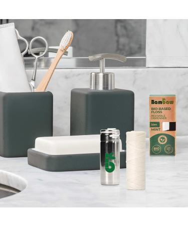 Eco-Friendly Dental Floss | Vegan & Zero Waste | Compostable & Plastic-Free | Bambaw 50m Mint Floss with Stainless Steel Dispenser - Buy Online on GoSupps.com