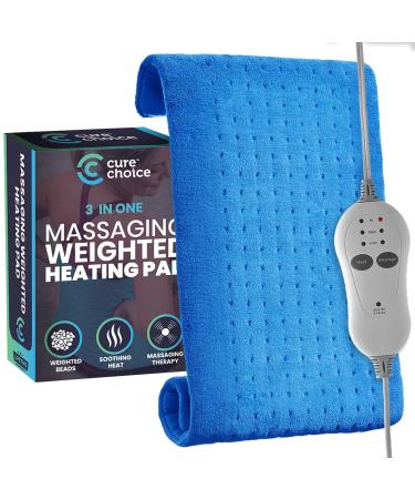 Cure Choice 3 in 1 Weighted Heating Pad for Back Pain Relief with Massager  12x24 Large Electric Heating Pads for Cramps  Ultra Soft Heat Pads for Pain Relief with 3 Heat & 3 Massage Settings (Blue) 12X24 Blue