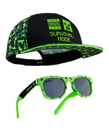 Minecraft baseball cap children 2er set snapback cap and sunglasses children boy sun protection set sun hat baseacap cap captile baseball cap official merchandise unit size black/green
