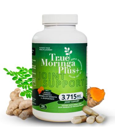 True Moringa Plus+ Joint Support Supplement 10:1 Extract | 20 000mg of Organic Moringa Turmeric Curcumin Ginger Boswellia BioPerine | Extra Strength Herbal Antioxidant for Adults (150 Capsules)