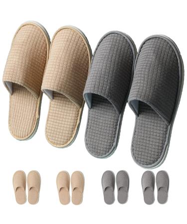 COZYAREA SPA Slippers, 6 Pairs Disposable Slippers for Guests, Soft Hotel Slippers Polar Fleece, Washable Reusable House Slippers Unisex, Bride Slippers for Wedding Party Bedroom Travel 3 Pairs Grey and 3 Pairs Beige