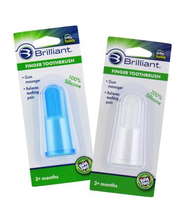 Brilliant Baby Finger Toothbrush - Silicone Gum Massager and Teether Brush for Infant and Toddler, 3 Months Old and Up, Gum and Tooth Cleaner, for Teething Relief- Oral Care, Blue/Clear, 2 Brush Set Blue/Clear 2 Count (Pac - Buy Online on GoSupps.com