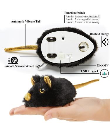 Vealind Interactive Electric Cat Toy - Feather Tail Play Mouse with USB (Black) | Engaging Fun for Cats - Buy Online on GoSupps.com