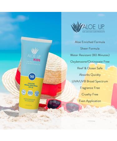Aloe Up Kids SPF 50 Sunscreen - Gentle & Quick-Drying UV Protection with Aloe - Safe for Face, Body & Toddlers - Reef Safe - 6oz - Buy Online on GoSupps.com