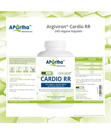 Buy Aportha Cardio RR - 240 Vegan Capsules | L-Arginine L-Citrulline Heart Vitamins | Gluten-Free Allergen-Free Sugar-Free 1 Month Supply - Buy Online on GoSupps.com