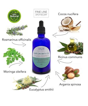 100% Natural Hair Growth Oil - Ricin Argan Moringa & Coconut Oil with Rosemary & Eucalyptus | Fine Line Apothecary | 100ml - Promote Healthy Hair Growth Naturally - Buy Online on GoSupps.com