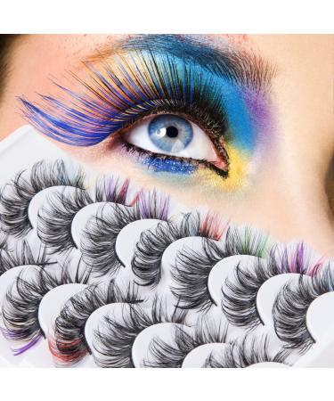 Colored Eyelashes False Eyelashes Curl Lashes With Color 16mm 7 Colors Mink Colorful Lashes Russian Strip Lashes Fake Lashes Extension Angel Wing Lashes