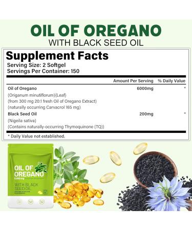 Crobirware Oil of Oregano with Black Seed Oil 6000mg 300 Softgels - 2-in-1 Immune Support Supplement - High Carvacrol & Thymoquinone Digestive & Respiratory Health - Non-GMO GMP Certified Facility - Buy Online on GoSupps.com