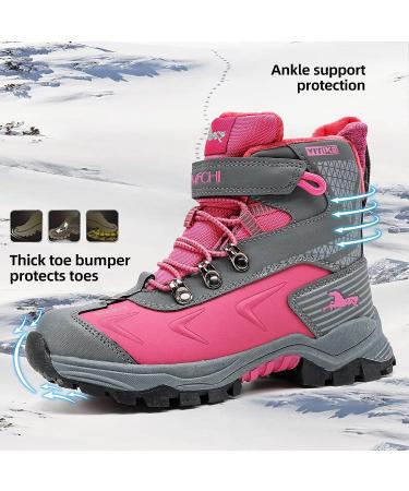 JMFCHI Kids Hiking Boots - Comfortable Non-Slip Snow Shoes for Boys and Girls - Steel Buckle Sole - Size 1 Little Kid - Grey Pink - Buy Online on GoSupps.com