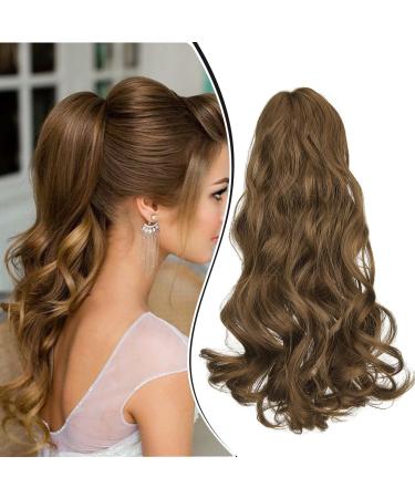 Dcbaboo 18inch Claw Clip in Ponytail Hair Extensions Long Wavy Ponytail Extension Curly Synthetic Pony tails Natural Wave One Piece Hairpiece Fake Ponytail for Women Ash Brown 18 inch 150g Ash Brown