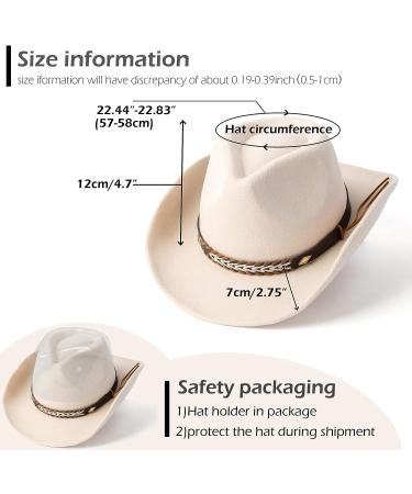 Gossifan Western Cowboy & Cowgirl Hat Felt Wide Brim Fedora - Beige Medium - Buy Online on GoSupps.com