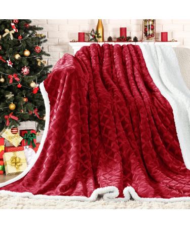 inhand Sherpa Throw Blanket Soft Christmas Throw Blanket Red Warm Blankets and Throws Cozy Fluffy Reversible Flannel Fleece Blanket for Couch Sofa Bed Lap Large Plush Fuzzy Brushed Blanket(50 x60 ) Red 50"X60"