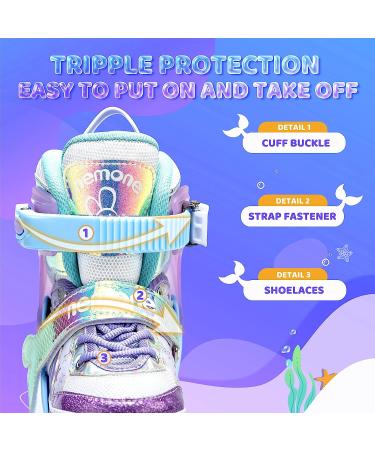 NEMONE Mermaid/Bunny Strawberry Light up Roller Skates | Adjustable 4 Sizes | Purple/Blue Skates for Girls | Indoor/Outdoor Kids Skates - A-Mermaid Medium - Big Kid - Buy Online on GoSupps.com