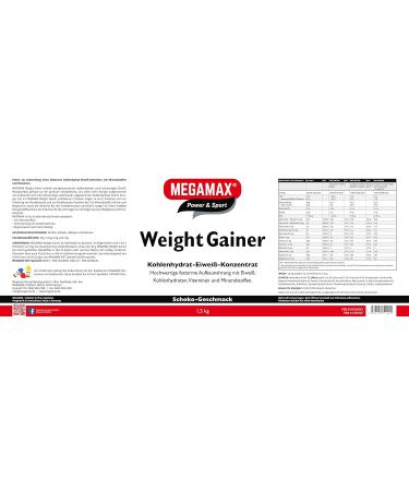 Megamax Weight Gainer Schoko 1.5 kg - Low-Fat Carbohydrate Protein Drink for Muscle Mass & Weight Gain | Ideal for Strengthening & Underweight - Buy Online on GoSupps.com