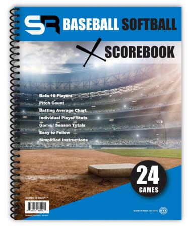 Score It Right Little Blue Baseball/Softball Scorebook  Premium Score Keeping Book  16 Player - 24 Game Scorebook with Pitch Count, Individual Player Stats, Batting Average Chart