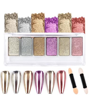 UIIOPJIOM 6 Colors Chrome Nail Powder , Holographic Metallic Mirror Effect Nail Art Powder , Gold Rose Pink Nail Pigment Glitter Powder with 2Pcs Eyeshadow Sticks for Salon DIY Nail Art Supplies - Buy Online on GoSupps.com