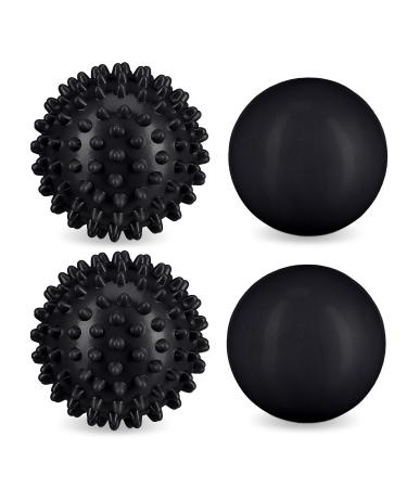 Relaxdays massage ball set of 4 hedgehog ball & smooth lacrosse ball 6.5 & 6 cm self-massage fascia ball hard black