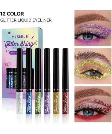 Colored Eyeliners Liquid Eye Shadow Pigmented Eye Liner 6 Colors | Long Lasting Glitter Eyeshadow Waterproof Shimmer Eyeliner Eye Glitter for Festival Eye Makeup Rowces - Buy Online on GoSupps.com