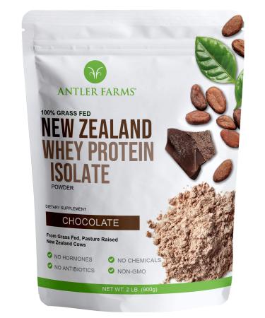 Antler Farms - 100% Grass Fed New Zealand Whey Protein Isolate, Chocolate Flavor, 2 lbs - Pure and Clean, 4 Ingredients, Delicious, Cold Processed