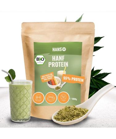Organic Hemp Protein Powder 1000g | 55% Protein | Vegan Superfood from Germany | Additive-Free Hemp Powder with Essential Amino Acids | Hans Brainfood - Buy Online on GoSupps.com