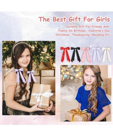 5PC Silky Satin Hair Bows Hair Clip Ribbon Ponytail Holder Accessories Black Bow Hair Clip Hair Bows for Women(Black/Red/Purple/Pink/White) - Buy Online on GoSupps.com