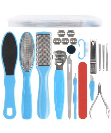 Professional Manicure and Pedicure Care Kit  20 in 1 Stainless Steel Pedicure Foot Supplies Set  Foot Files Callus Dead Skin Remover  Pedicure Foot Spa Tools at Home or Salon for Women & Men(Blue) Blue-20PCS