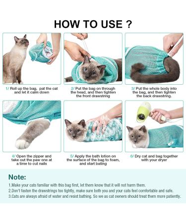 WMLBK Adjustable Cat Grooming Bag - Anti-bite Scratch Cat Grooming Bathing Mesh- Cat Washing Bath Bag For Shower Cleaning Ear Medicine Feeding (Green and White) - Buy Online on GoSupps.com