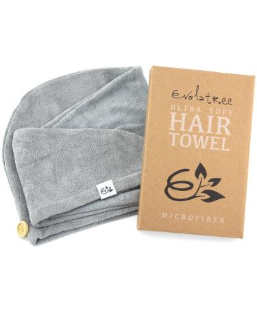 Evolatree Microfiber Hair Towel - Wet Hair Wrap Turbans - Rapid Dry Anti Frizz Curly Hair Products - Quick Drying Cap, Plopping Tshirt Head Wraps for Women - Turban Hair Towels, Gym Salon Bath Shower Neutral Gray