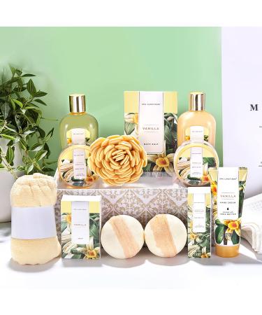 Spa Luxetique Vanilla Scented Bath Set for Women - 12 Pc Relaxing Spa Gift Basket with Essential Oils and Bath Salts - Buy Online on GoSupps.com