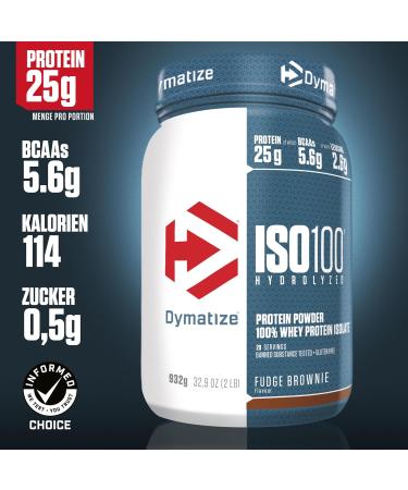Dymatize ISO 100 Hydrolyzed Fudge Brownie 932g | Premium Whey Protein Isolate & Hydrolysate Powder - International Shipping Available - Buy Online on GoSupps.com